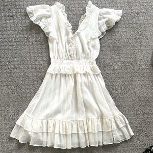 Rebecca Taylor cream,, silver, and gold ruffled mini dress. EUC.